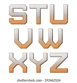Rusty iron alphabet. Set of old aged letters.