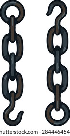 Rusty metal chains with hooks vector illustration
