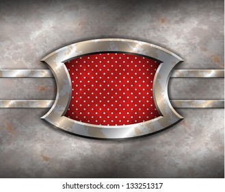 Rusty metal frame with polka dot background