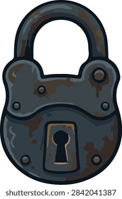 Rusty metal padlock with keyhole vector illustration