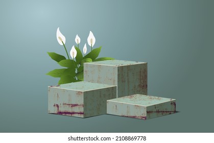 Rusty metal podium product display, Platforms presentation mock up show cosmetic  stage pedestal design, Vector illustration