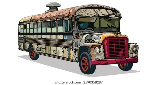 Rusty Old School Bus, isolated vector illustration.