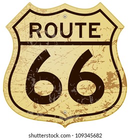 Rusty Route 66 - Vintage roadsign illustration full of rust and scratches