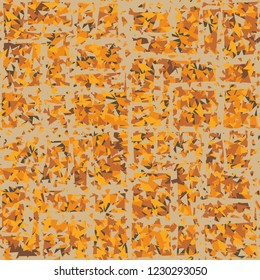 Rusty seamless pattern. Angular wide holey lines on the background of camouflage.