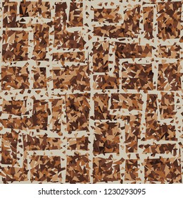 Rusty seamless pattern. Angular wide holey lines on the background of camouflage.