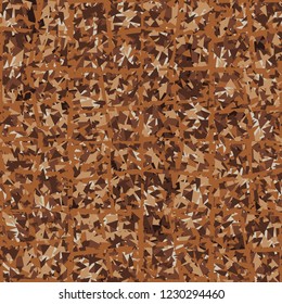 Rusty seamless pattern. Curve holey lattice on camouflage background.