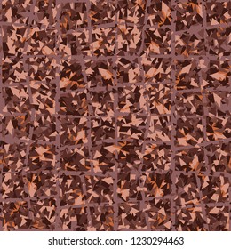 Rusty seamless pattern. Curve holey lattice on camouflage background.