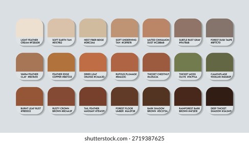 Paleta de colores Rusty Thicketbird con códigos HEX. Paleta de colores de óxido con nombres. mezcla de rojo oscuro marrón cambio de tono de color. tonos de color de madera con tendencia de moda marrón. Trabajos de arcilla o ladrillos tonos para los negocios