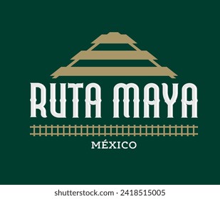 Ruta Maya, Mayan Route spanish text, piramid and Train lines