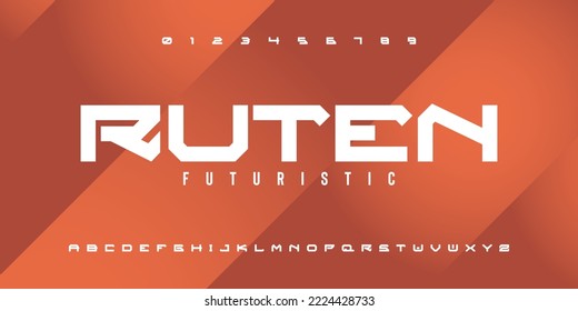 RUTEN Modern abstract digital tech font. Logo creative font, type, technology, movie, digital, music, movie. Font and illustration in vector format.