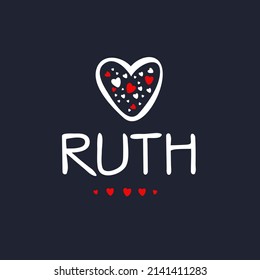 Ruth Calligraphy female name, Vector illustration.