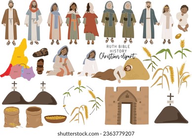 Ruth History clipart, Christian clipart, Ruth Bible elements, Ruth clipart vector, People Portrait, Bible history illustration, Scripture  items