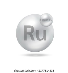 Ruthenium molecule models silver. Natural gas. Ecology and biochemistry concept. Isolated spheres on white background. 3D Vector Illustration.