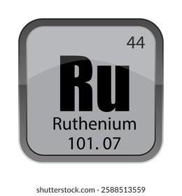 Ruthenium Ru icon. Number forty four. Mass 101.07 detail. One hundred one point zero seven.