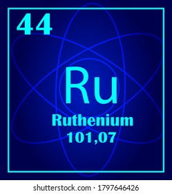 Ruthenium simple style tile icon. Chemical element of periodic table. Atom on a blue background