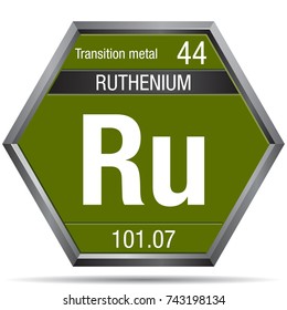 Ruthenium symbol in the form of a hexagon with a metallic frame. Element number 44 of the Periodic Table of the Elements - Chemistry