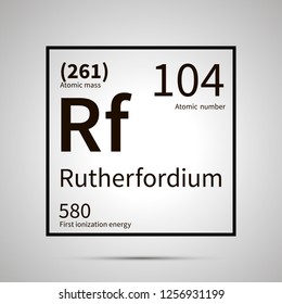 Rutherfordium chemical element with first ionization energy and atomic mass values ,simple black icon with shadow on gray