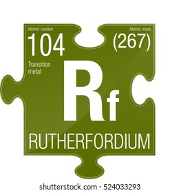 Rutherfordium symbol. Element number 104 of the Periodic Table of the Elements - Chemistry - Puzzle piece with green background