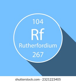 Símbolo de rutherfordium con diseño de sombra larga. Elemento químico del cuadro periódico. Ilustración vectorial.