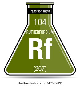 Rutherfordium symbol on chemical flask. Element number 104 of the Periodic Table of the Elements - Chemistry 