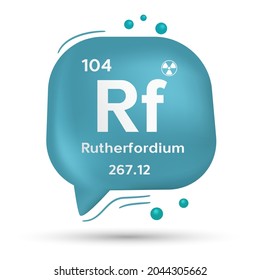 Símbolo de rutherfordium. Burbuja del discurso, póster y concepto de pegatina. 3.ª burbuja de habla