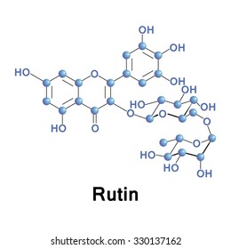 Rutin, rutoside, quercetin-3-O-rutinoside or sophorin, is the glycoside between the flavonol quercetin and the disaccharide rutinose in the fava d'anta tree,. Vector conventional skeletal formula.