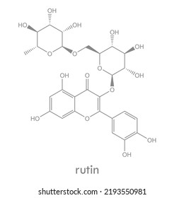 Estructura de Rutin. Glicósido de quercetina y rutinosa encontrados en plantas de cítricos.