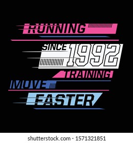 Ruuning sport athletic typography, tee shirt graphics, vectors, flashy color design