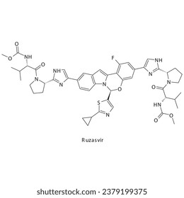 Ruzasvir flat skeletal molecular structure Protease inhibitor antivral, NS5A drug used in Hepatitis C treatment. Vector illustration scientific diagram.
