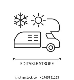 RV air conditioning and heating linear icon. Climate control for trailer. Van technology. Thin line customizable illustration. Contour symbol. Vector isolated outline drawing. Editable stroke