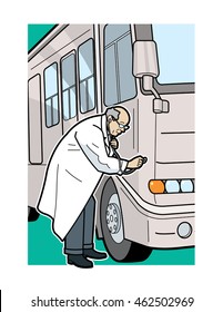 RV being checked by a doctor using a stethoscope, vector illustration