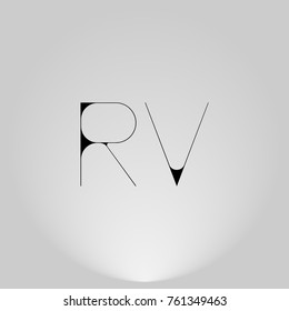 RV Black thin minimalist LOGO Design with Highlight on Gray background.