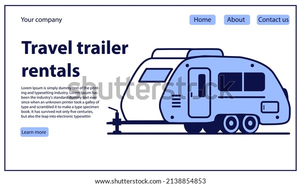 Rv camper trailer rent.Truck camper\
sale.Travel trailers.Motorhome caravan car.Website banner\
concept.Line art vector\
illustration.