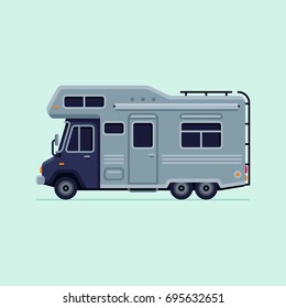RV camper trailer truck in flat style vector illustration