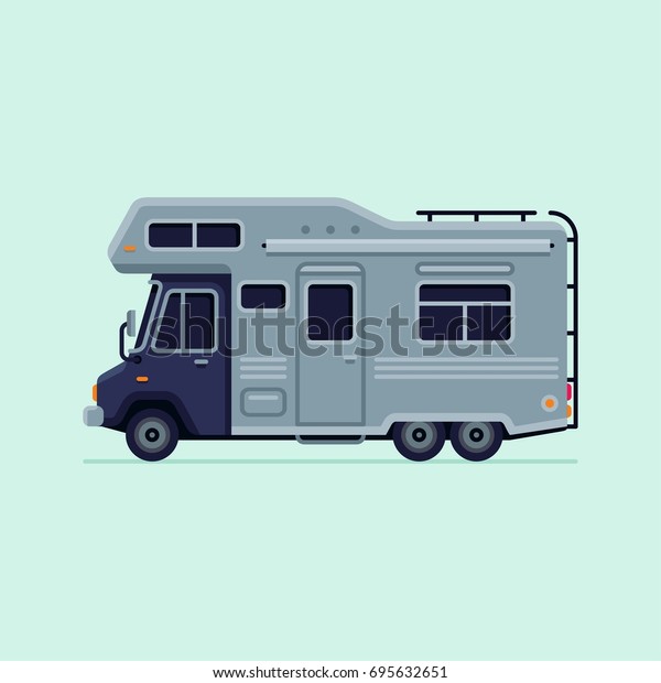 RV\
camper trailer truck in flat style vector\
illustration