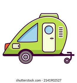 Rv Camper Trailer.Truck Campe.Travel Trailers.Motorhome Caravan Car.Isolated On White Background. Line Art Vector Illustration.