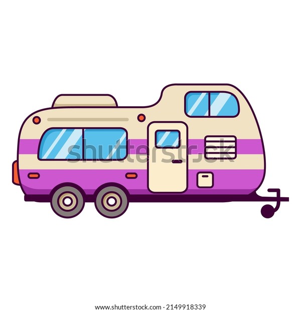 Rv camper trailer.Truck Campe.Travel\
trailers.Motorhome caravan car.Isolated on white background. Line\
art vector illustration.