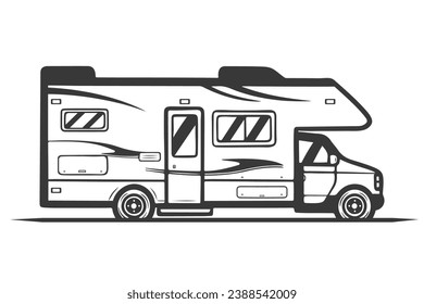 RV Camper Van Black Color Vector Illustration