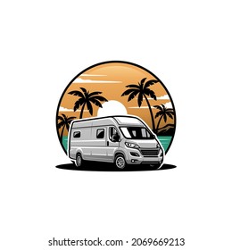 RV - camper van - caravan - motor home isolated vector - Shutterstock ID 2069669213