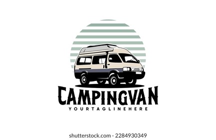 RV camper van classic style logo vector illustration, Perfect for RV and campervan rental related business