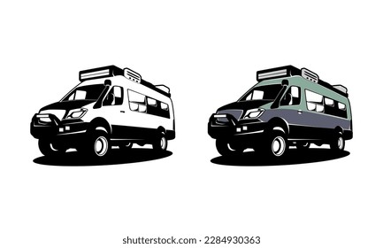 RV camper van classic style logo vector illustration, camper truck with roof top tent illustration logo vector