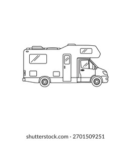 Rv camper van outline vector flat illustration