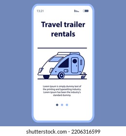 RV camper van travel.Trailer rental mobile application.Vector flat illustration. Campervan rental related business.