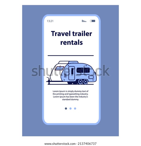 RV\
camper van travel.Trailer rental mobile application.Vector flat\
illustration. Campervan rental related\
business.