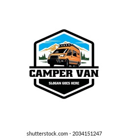 RV camper van vehicle isolated logo vector