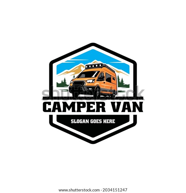 RV camper van\
vehicle isolated logo\
vector