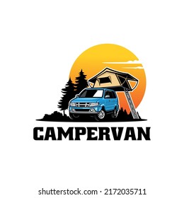 RV Camper Van Vehicle With Roof Tent Illustration Logo Vector