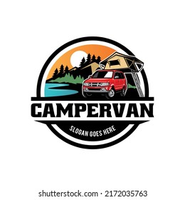 RV Camper Van Vehicle With Roof Tent Illustration Logo Vector