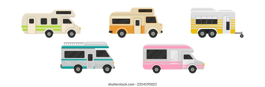 Rv Campers or Recreational Vehicle and Camping Trailer Vector Set