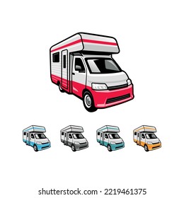 RV, camping car, campervan illustration logo vector svg